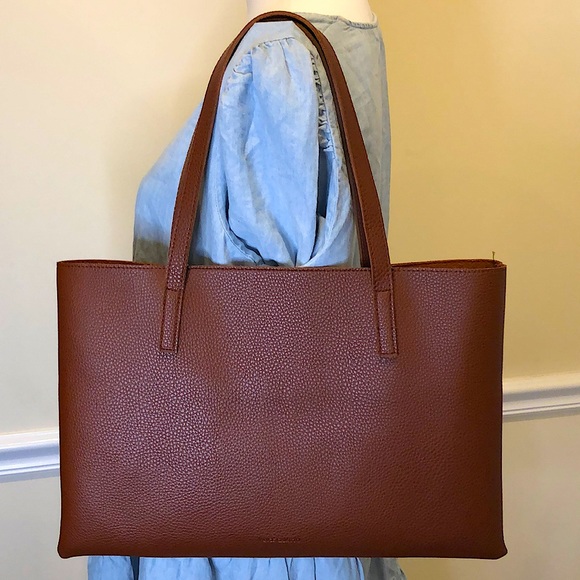 VINCE CAMUTO Tumbled Brown Black Stripe Vegan Leather File Briefcase Tote Bag - Picture 15 of 15